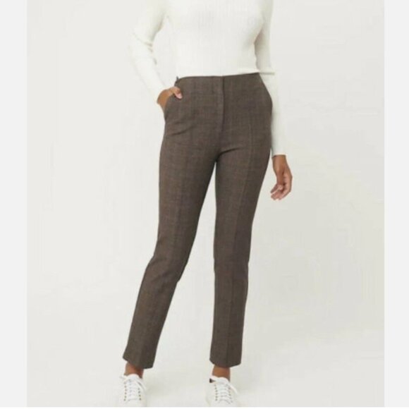 LOFT Petites Curvy Slim Brown Plaid Ankle Pants 10P - Picture 1 of 11